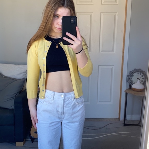 Yellow cropped cardigan - Picture 5 of 11